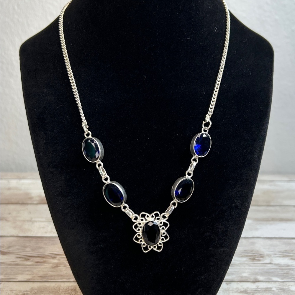 Elegant Silver and Blue Glass Necklace
